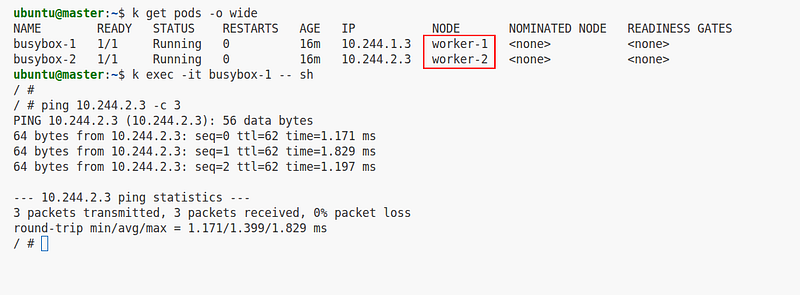 tcpdump showing cross-node pod-to-pod communication between two Kubernetes worker nodes