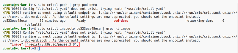 Pause container holding the network namespace for a Kubernetes pod