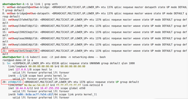 Veth pair connectivity between Kubernetes pod and host node namespace